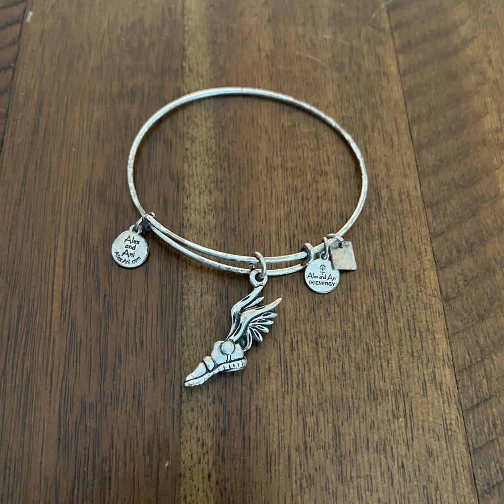 Alex & Ani Silver Track Foot Charm Bangle Bracelet